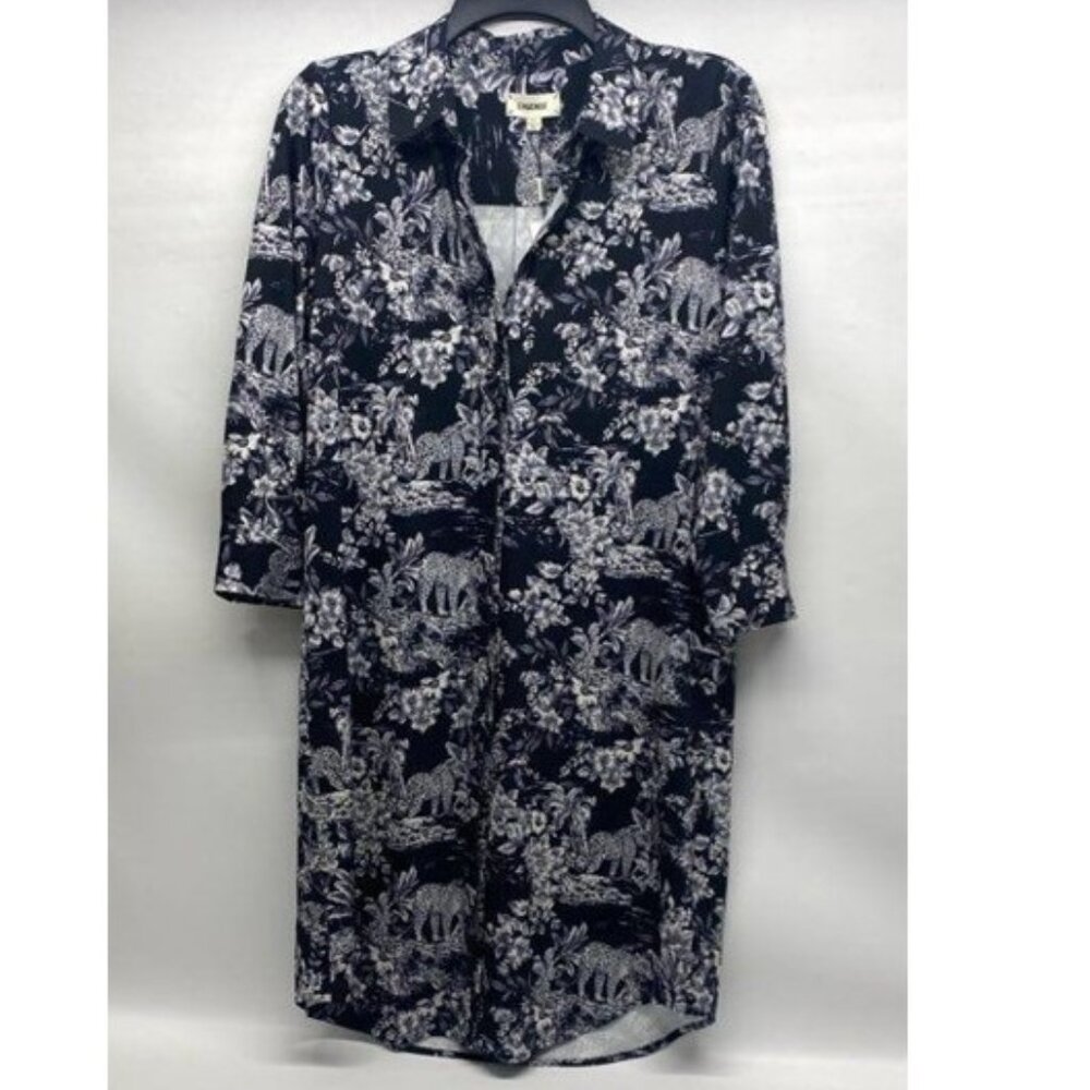 NWT L’AGENCE Black White Jungle Print Button Up Dress Sz Small Jaguar Leopard